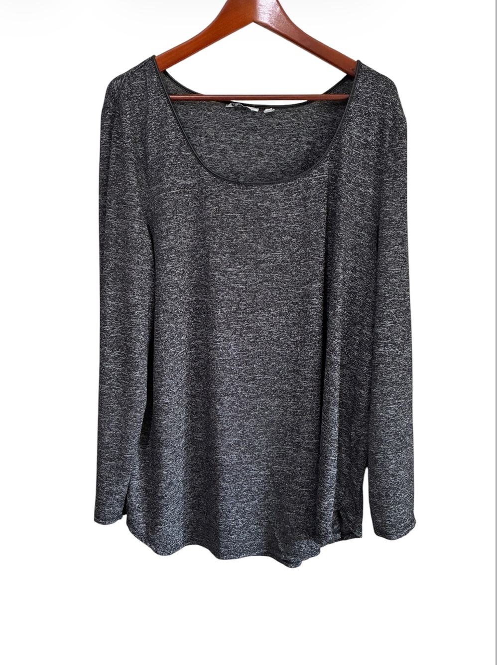 Reitman's Women's Gray Long Sleeve Faux Leather Trim Neck Top Size XXL